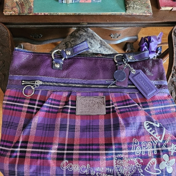 Coach Purple Plaid Women's Bag - Picture 2 of 4
